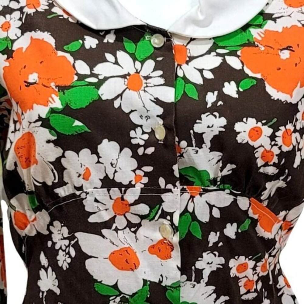 Vintage Floral Long Sleeve Blouse Top Shirt Peter Pan Collar Button Front - Picture 3 of 8